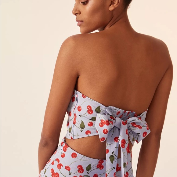 Maeve Anthropologie Cherry Print Cotton 2 Piece Crop Top Set NWT Size 6 - Picture 5 of 12